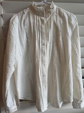 LOFT Cream Eyelet Lace Pintuck Blouse